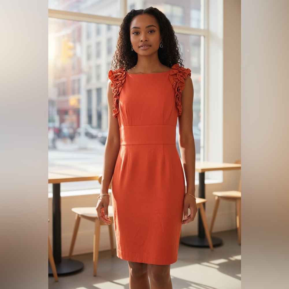 Trina Turk Vibrant Orange Ruffle Sleeve Mini Dress